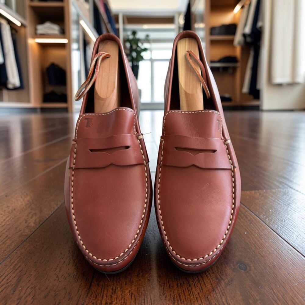 Tod’s Men's Gomma Smooth Leather Penny Loafers - Brown Calfskin - NWOB